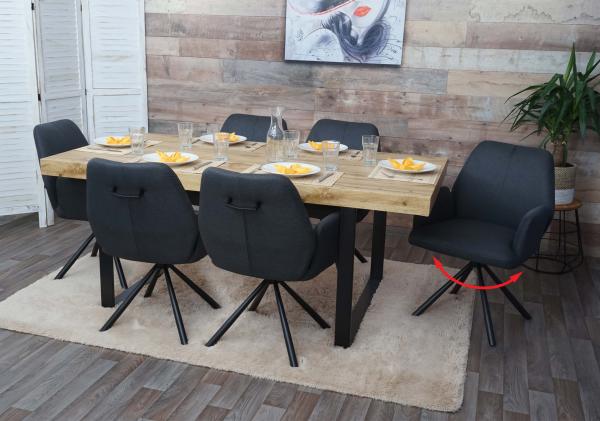 6er-Set Esszimmerstuhl HWC-H71, Küchenstuhl Lehnstuhl Stuhl, drehbar Auto-Position Stoff/Textil Stahl ~ dunkelgrau