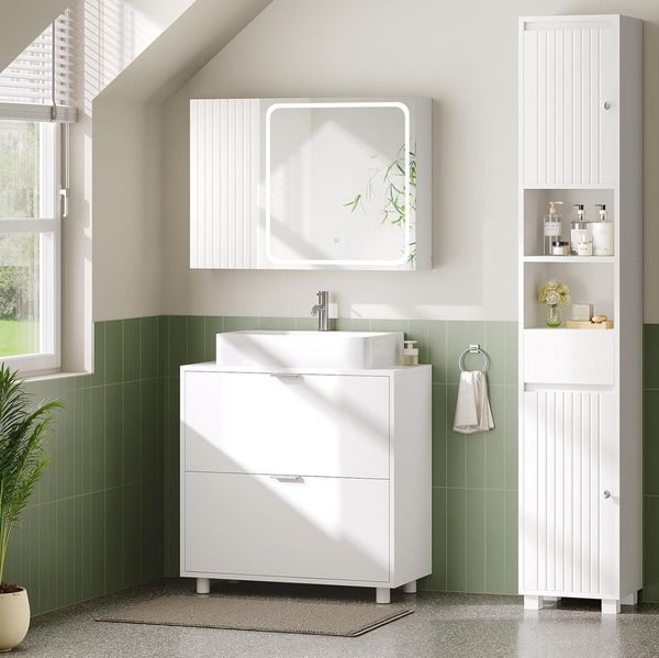 MSMASK Waschbeckenunterschrank Badezimmer Unterschrank Waschbecken mit 2 große Schubladen Badezimmerschrank mit Füßen, 30 x 60 x 60 cm, Weiß