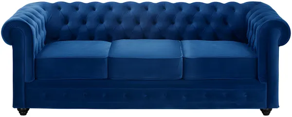 Vente-unique - Sofa 3-Sitzer - Samt - Dunkelblau - CHESTERFIELD
