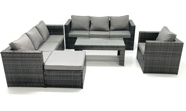 Fimous Polyrattan Gartenmöbel Set Outdoor 8-Sitzer Garten Sofa Sets mit Glasplatte Couchtisch