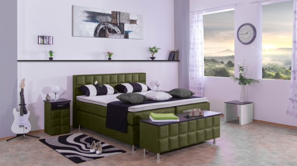 Meisterbetten Boxspringbett Peru 140x220 in MS-Olive, Matratzenbezug Nano, Komfortschaum-Topper