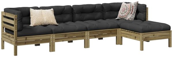 vidaXL 5-tlg. Garten-Sofagarnitur mit Kissen Kiefernholz Imprägniert 3299395
