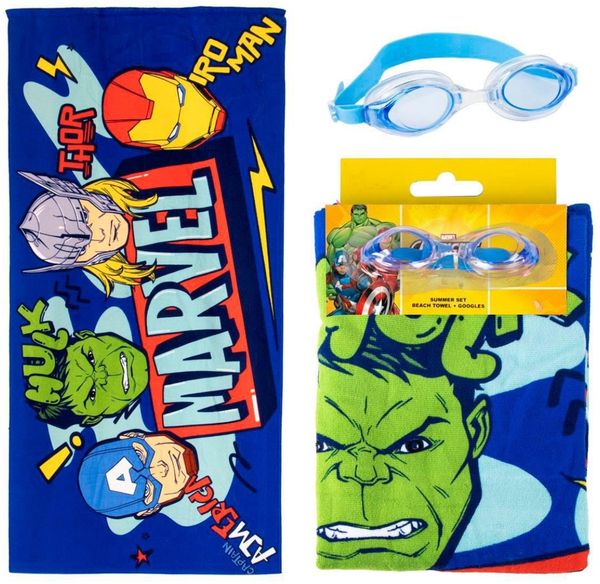 Marvel Kinder Strandtuch 70 × 140 cm mit Schwimmbrille als Set
