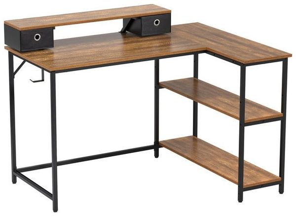 Mondeer Eckschreibtisch L-Förmiger Computertisch, mit 2 Regalen links oder rechts, mit Monitorhalterung, 120x88.5x90 cm Bild 4
