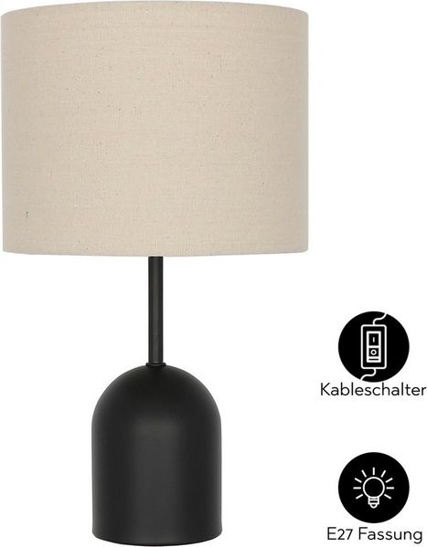 OTTO home Tischleuchte Charleen mit Leinenschirm, ohne Leuchtmittel, Leuchtmittel wechselbar, LED max. 6 Watt, Metallfuß, Textilschirm Ø 23 cm, Tischlampe, Stoff