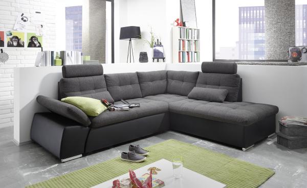 Ecksofa JAK Couch Schlafcouch Sofa Lederlook schwarz grau Ottomane rechts L-Form