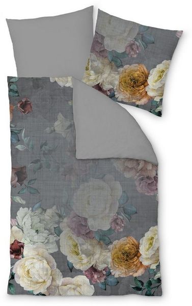 LIVING DREAMS Bettwäsche BaumwollSatin Bettwäsche-Set FLOWER PEAKCOCK, Satin, 2 teilig, Blumen harmonische Farben hautfreundlich
