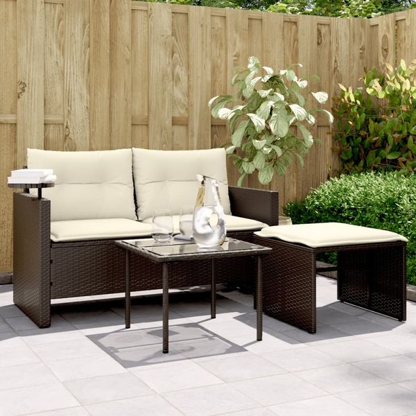vidaXL 3-tlg. Garten-Sofagarnitur mit Kissen Braun Poly Rattan 365459