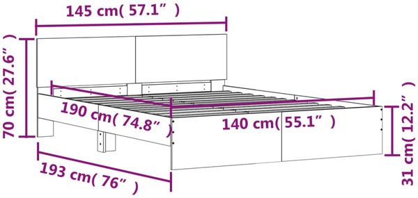 vidaXL Bettgestell mit Kopfteil Räuchereiche 140x190 cm 3207501 Bild 10
