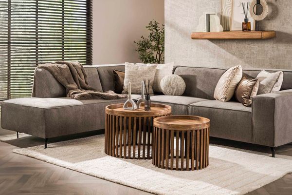KAWOLA Couchtisch LANI Set 2-tlg. Mangoholz braun Fuß rund 40 x 65 x 65 cm