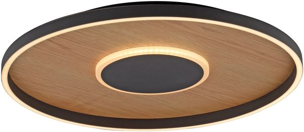 LED-Deckenleuchte MONDO Famera 58,5 cm, Metall, Schwarz, Holzfarben, 59 x 7 x 59 cm