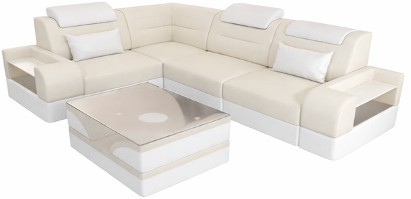 Couch Trivento L Form in Stoff Kurz - Mikrofaserstoff - hellgrau-weiß - Links