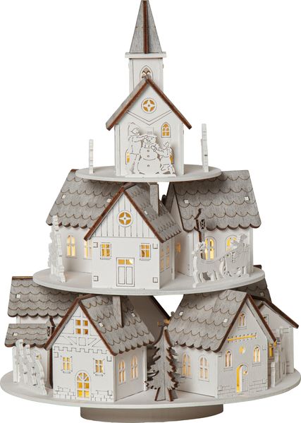 LED Weihnachtsdorf Grauberg mit Spieluhr Timer Batterie Holz 29cm