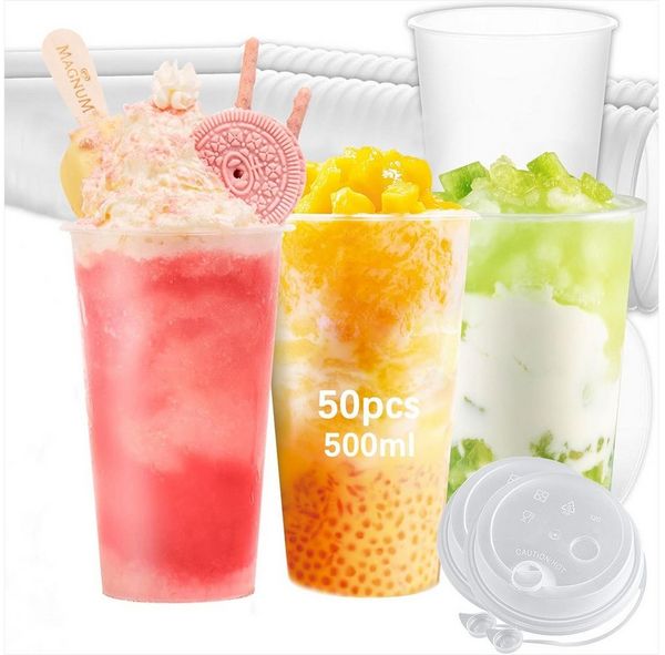 KingLux Mehrwegbecher 50 Stück 500ml Partybecher Set mit Deckel für Getränke und Events, Polypropylen, (50-tlg, 50stk. Partybecher Set), mit Deckel