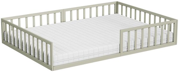 Bodenbett aus Metall Minno Greige 140x200 mit Matratze Vitalispa