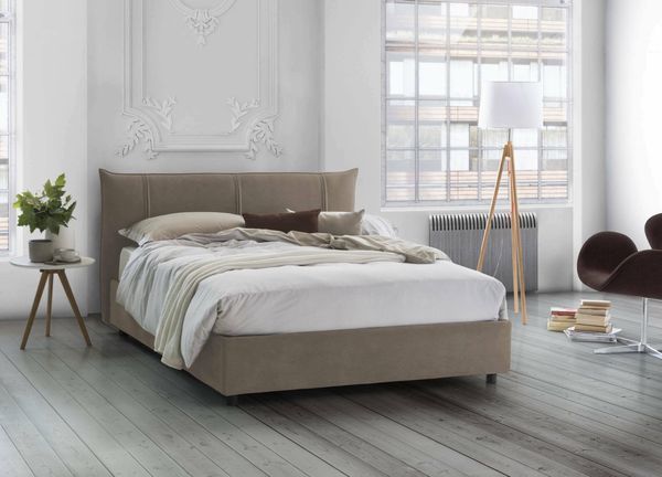 Talamo Italia - Stella Doppelbett, Bettkasten mit Stoffbezug, 100 % Made in Italy, Öffnung vorne, geeignet für Matratze 160x200 cm, Taupe