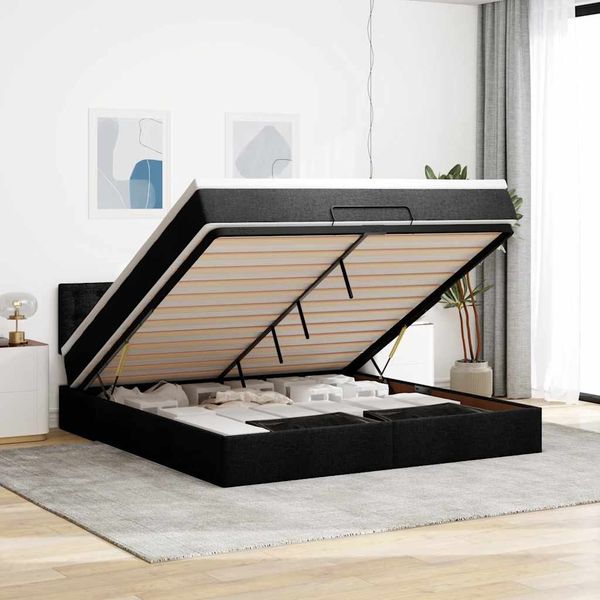 vidaXL Ottoman-Bett mit Matratze Schwarz 180x200 cm Stoff 3311645