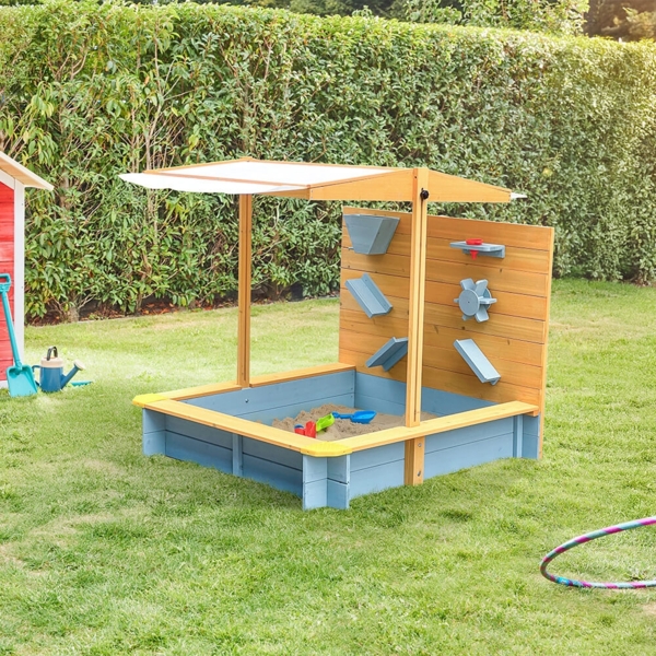 HOME DELUXE Sandkasten mit Überdachung SANDY - Holz/Grau