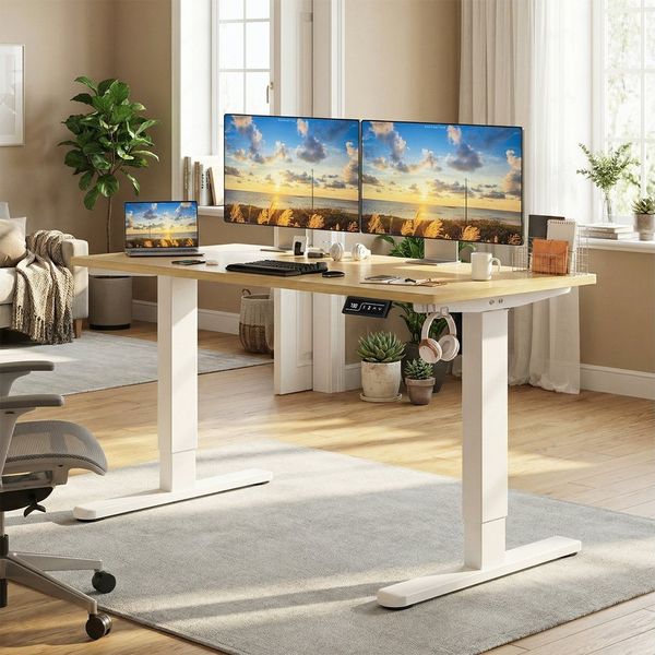 HOMALL Schreibtisch 100-160cm, Elektrisch höhenverstellbares Gestell, Super Belastung (LED-Anzeige mit zwei Speichereinstellungen für die Höhe und einem Haken)