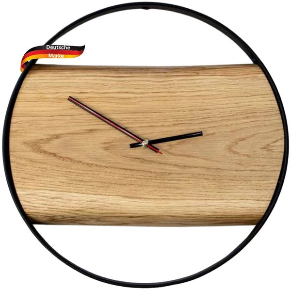 Wanduhr groß Holz NATA [HANDGEFERTIGT] - 43cm ⌀, Eiche, Geräuschlos | Wohnzimmeruhr Holz-Metalloptik Küchenuhr Dekouhr