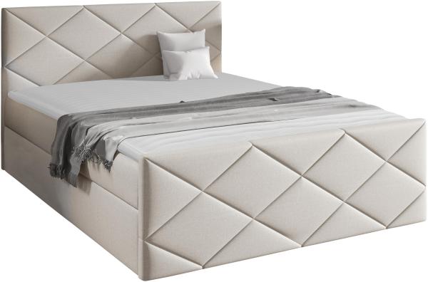 Mirjan24 Boxspringbett Alpiry, Beige, 140 x 200 cm, Webstoff