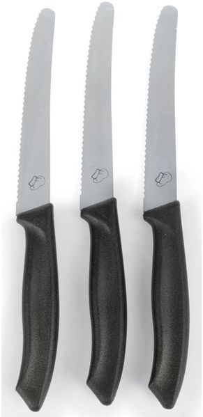 Frühstücksmesser 3er Set 21 cm – Tafelmesser mit schwarzem Kunststoffgriff, ideal für Brot & Brötchen