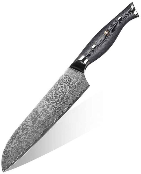 Santokumesser Küchenmesser Carbon Damast-Klinge Damastmesser Messer 62 Lagen V10 Stahl