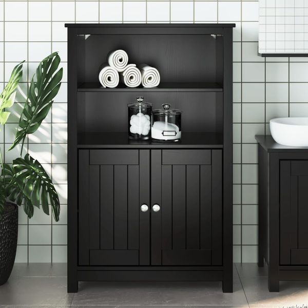 vidaXL Badschrank BERG Schwarz 69,5x34x110 cm Massivholz Kiefer 358547
