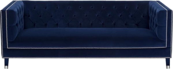 JVmoebel Chesterfield-Sofa Schwarze Samt Zweisitzer Couch mit Edelstahlfüßen und Echtlederbezug, Packung, Made in Europa