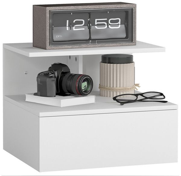 HOMCOM Nachttisch hängend Beistelltisch mit Schublade, offenes Fach, Nachtschrank Nachtkommode Sofatisch für Schlafzimmer, Wohnzimmer, Weiß, 39,8 x 35 x 31,6 cm