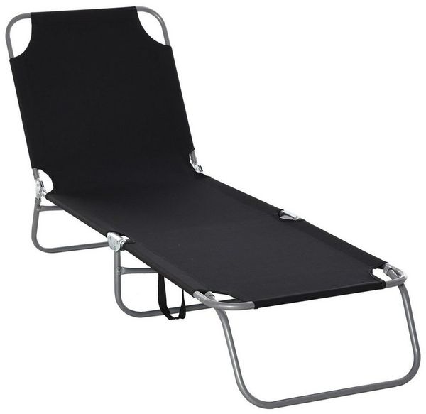 Outsunny Gartenliege Sonnenliege klappbarer Liegestuhl mit verstellbarer Rückenlehne, Campingliege, 1 St, Balkonliege, für Balkon, Terrasse, Oxford, Schwarz