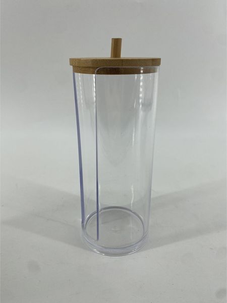 Wattepads Box aus Kunststoff mit Bambusdeckel ca. 7x7x17 cm Aufbewahrungsbox für Kosmetikpads Badezimmer Organizer