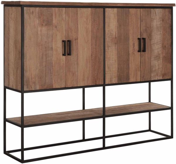 Schrank Beam aus Teakholz, Industrial Design, naturfarben, 4 Türen, Metallgestell