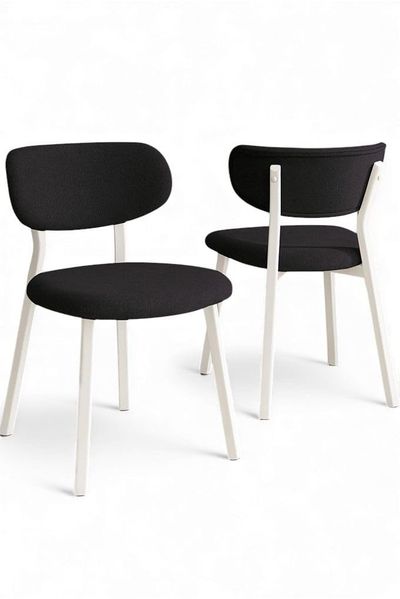 Modernes Stuhlset (2-teilig), Anthrazit & Weiß, 46 x 45 x 85 cm | Gestell: 100% Metall, Bezug: Bouclé | Stilvolles skandinavisches Design