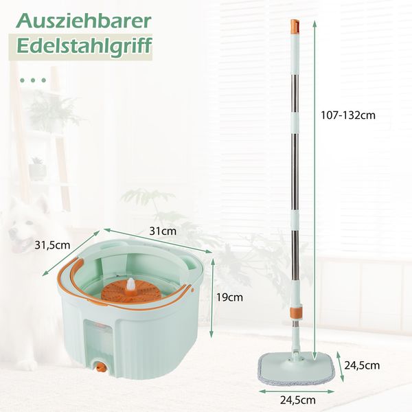 Wischmopp und Eimersystem mit Auswringfunktion & Abwassertrennung & 360° Drehmoppkopf Grün