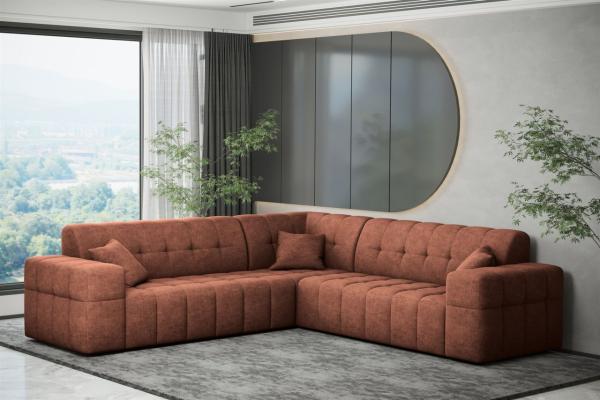 Ecksofa Designersofa NANCY in Stoff Perfekt Harmony Rostbraun Seite Universal