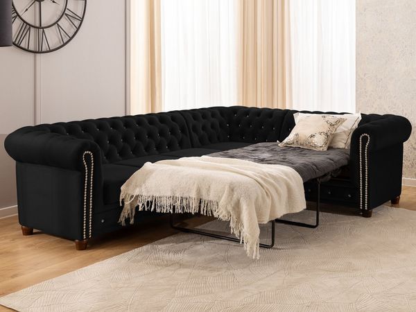 S-Style Möbel Ecksofa Chesterfield mit Schlaffunktion Cleo Blink Samt mit Kristallsteppung, mit Wellenfederung