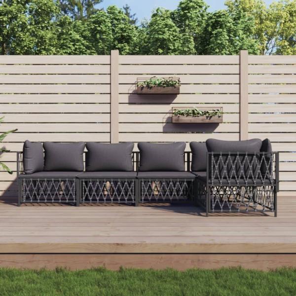 vidaXL 5-tlg. Garten-Lounge-Set mit Kissen Anthrazit Stahl 3186873