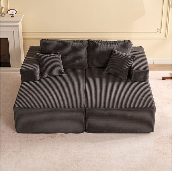 LITBIRD Sofa Modulares L-förmiges Ecksofa, rahmenloses Schlafsofa, montagefrei, 2 Teile, extra tiefe Sitzfläche, Doppel-Recamiere, ideal für Wohnzimmer