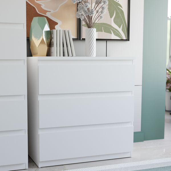 Forte EDMORE Kommode 70 80, moderne Kommode mit 3 Schubladen, Holzwerkstoff, Weiß, 77,2 cm breit x 79,8 cm hoch x 42,2 cm tief