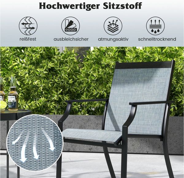 COSTWAY Gartenstuhl (2 St), 50 cm breitere Sitzfläche, mit Armlehne
