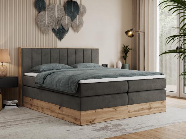 Boxspringbett BELLISSIMO KING, Doppelbett mit Multipocket-Matratze, Polsterbett mit Kopfstütze - 140 x 200 cm - Dunkelgrau Velvet - H4