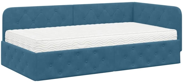 vidaXL Eckbettgestell mit Matratze mit Kopfteil Blau 100 x 200 cm Samt 3394091