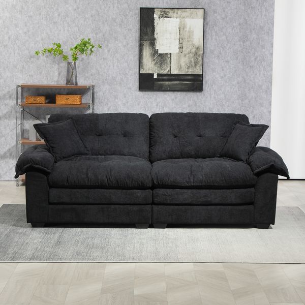 2-Sitzer Sofa B 214 x T 89 x H 93 cm aus Chenille in Schwarz