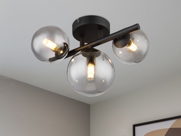 Deckenleuchte Wohnzimmer LED Deckenlampe Rauchglas 56133-3W