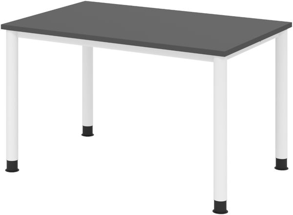 bümö höhenverstellbarer Schreibtisch H-Serie 120x80 cm in graphit, Gestell in Weiß - PC Tisch für's Büro manuell höhenverstellbar, Computertisch verstellbar, HS-12-G-W