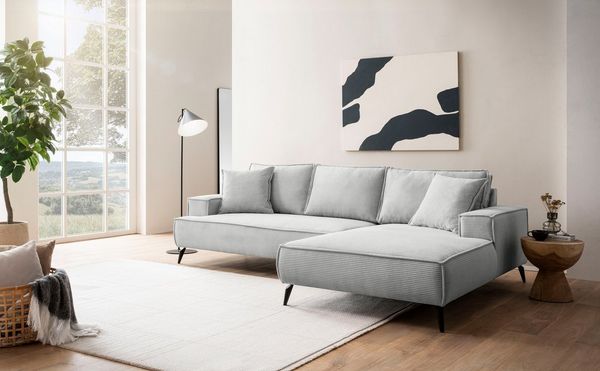 Home affaire Ecksofa TVINNU, L-Form, 275cm, in Cord und Leinenoptik, wahlweise Recamiere rechts/links, schwarze Füße, bequemer Sitzkomfort