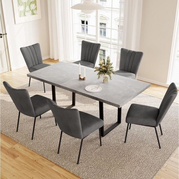 Jiexi Essgruppe Tisch-und Stuhlset, Ausziehbarer Esstisch (130–170 cm) mit 4-6 Stühlen
