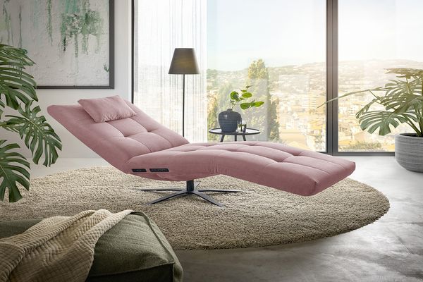 KAWOLA Relaxliege LETICIA motorisch mit Nackenkissen Feincord rosa 115 x 156 x 82 cm