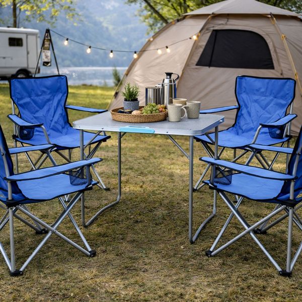5-teiliges Campingmöbel Set Blau 4x Stuhl inkl. Tasche + 1x Tisch